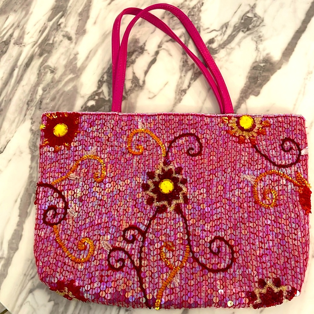 Cristiana Pink Floral beaded / sequin bag - Vintage
